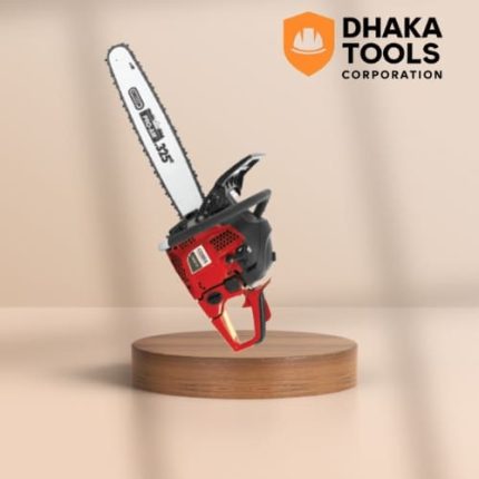 Gasoline chain saw from Dhaka Tools Corporation. A heavy-duty industrial cutting tool for forestry, construction, and professional applications.
